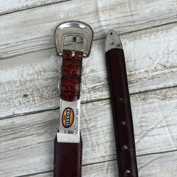 VTG Fossil Leather Conchos Belt 36” Brown Croc Embossed Western Boho Cowgirl - Picture 12 of 13